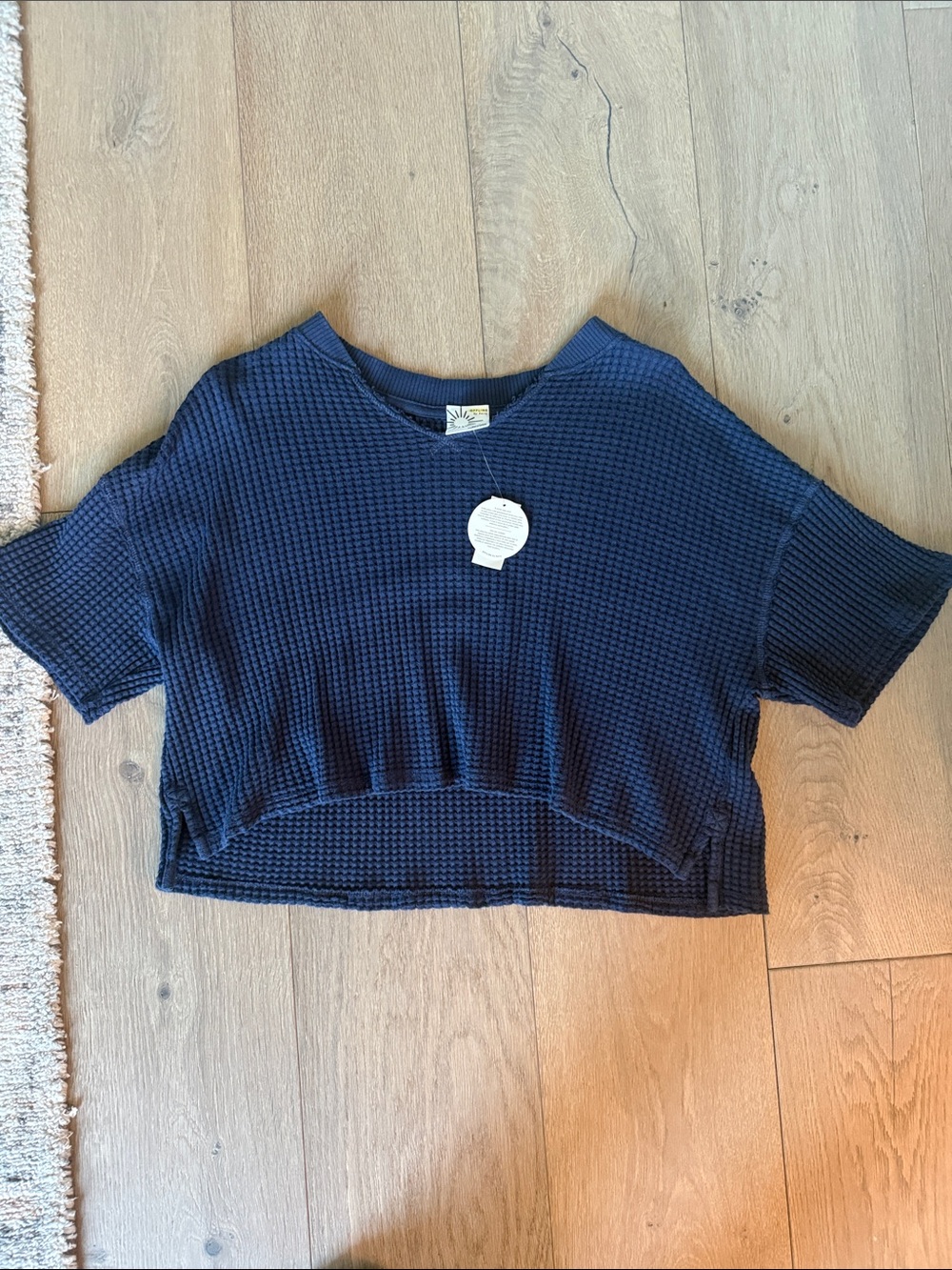 Waffle-Knit Cropped Tee in Navy